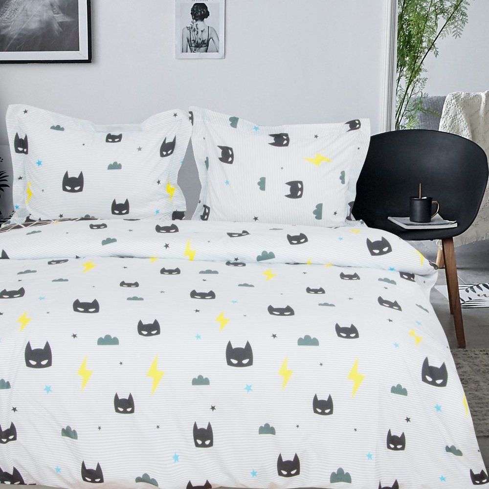 3 Pcs Queen Microfiber Duvet Cover Set, Black Bat
